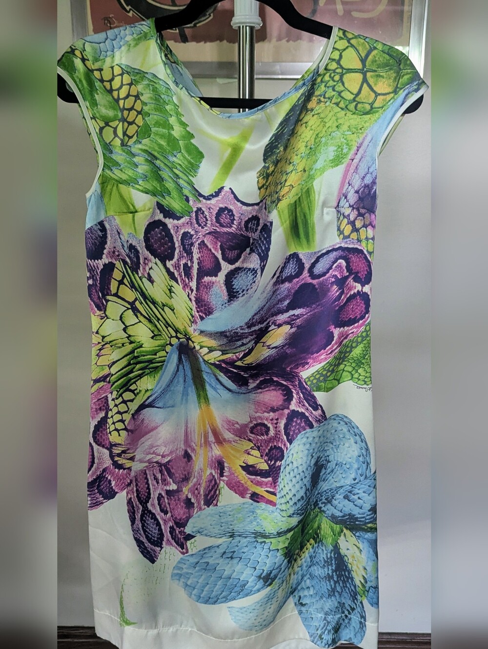 Archival Just Cavalli 100% Silk Tropical Floral Sheath Dress Size 8 $190 Luxury